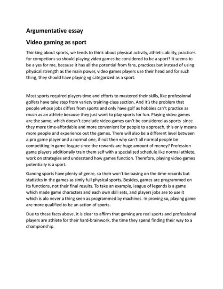 Are video games a sport argumentative essay